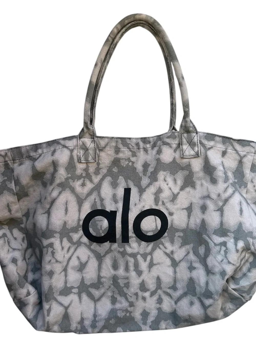 ALO Yoga Gray Tie Dye Canvas Tote Bag Double Logo Gym Beach Travel